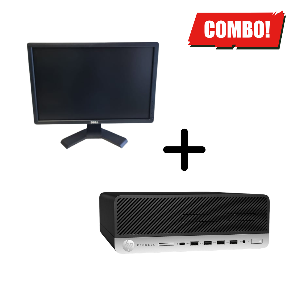 (preOwned) Combo: HP Desktop-6th Gen, 8gb Ram 240GB SSD Win 10 Pro + Dell 18.5/19" Monitor