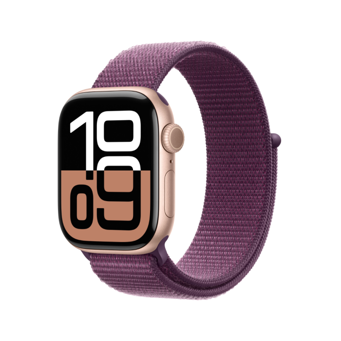 Apple Watch Series 10 Rose Gold Aluminium Case with Plum Sport Loop